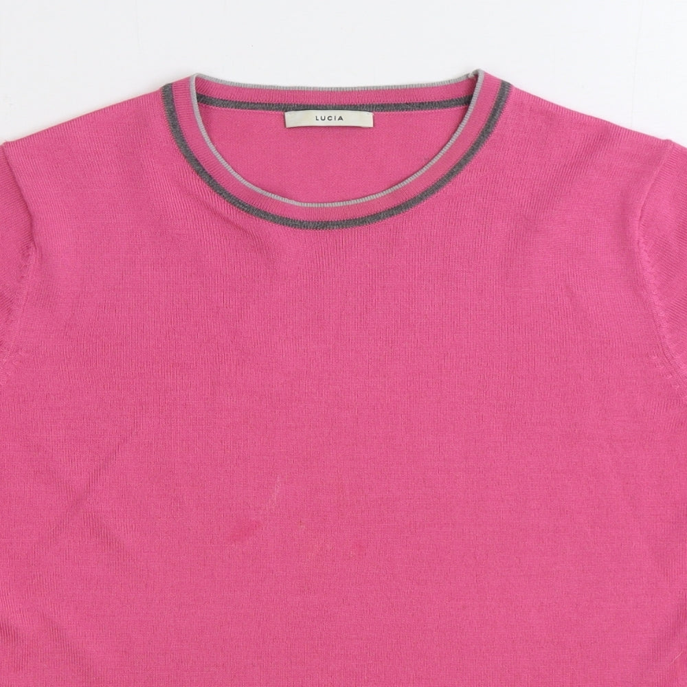 LUCIA Womens Pink Round Neck Wool Pullover Jumper Size 14