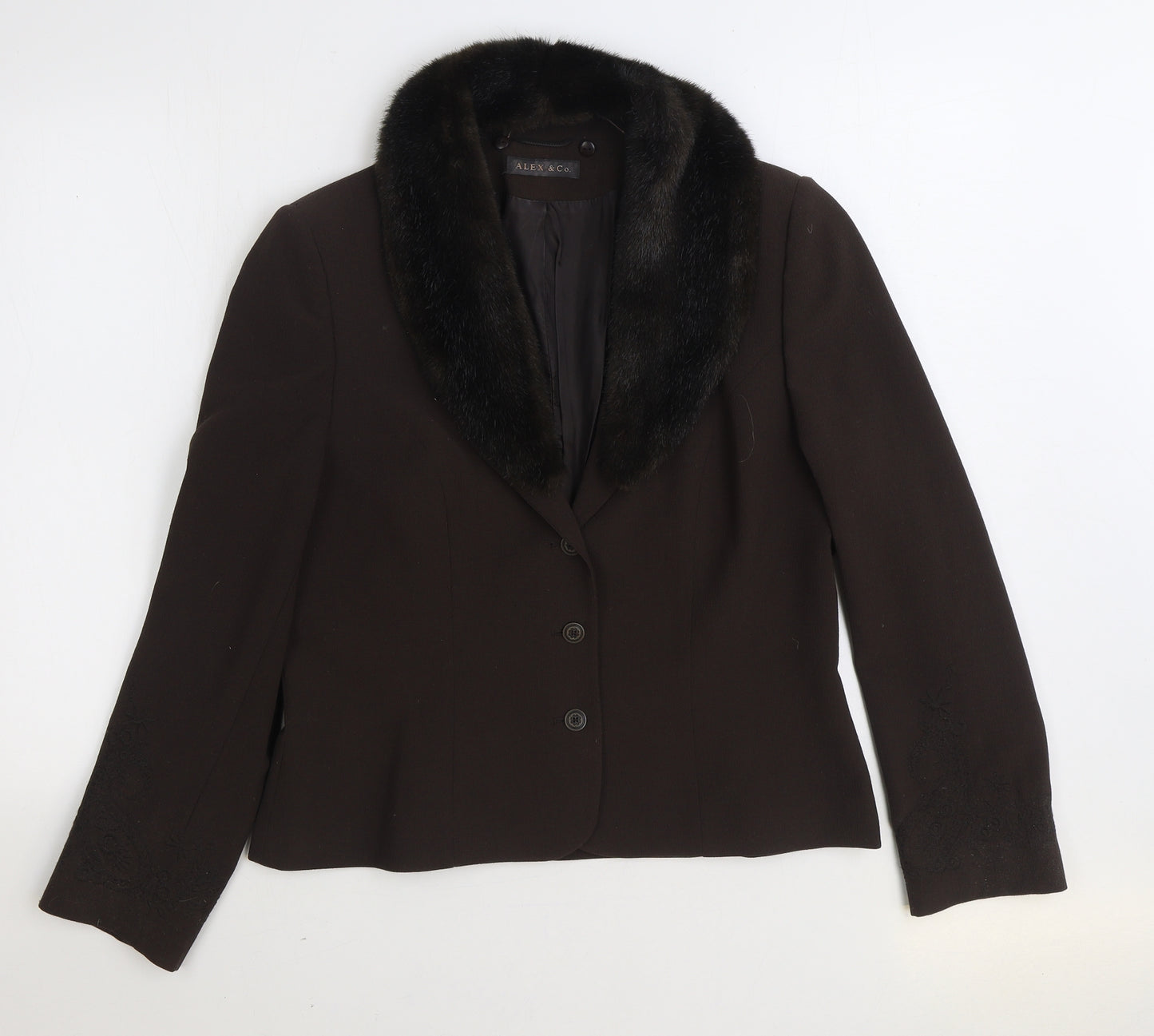 Alex & Co. Womens Brown Jacket Blazer Size 14 Button - Faux Fur