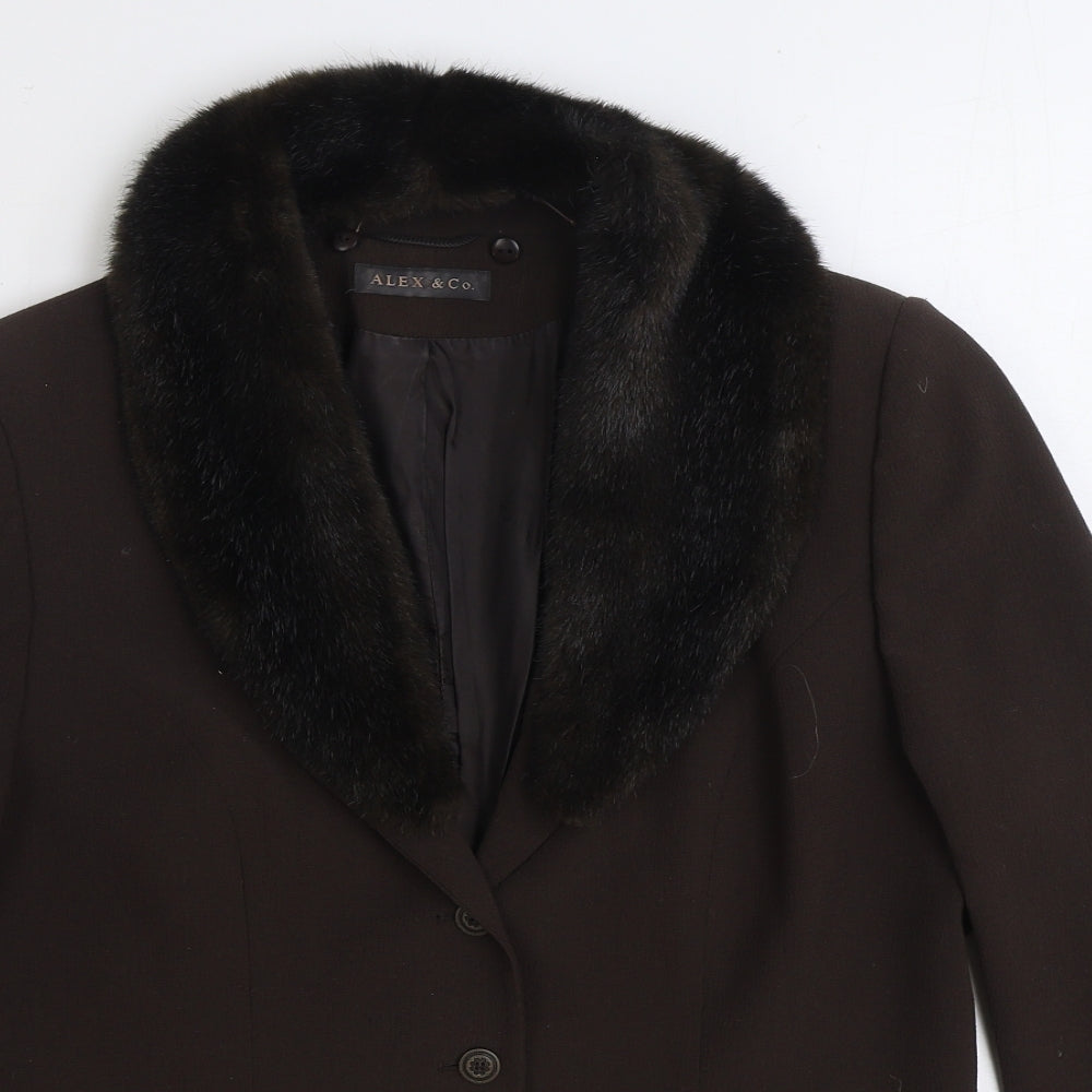 Alex & Co. Womens Brown Jacket Blazer Size 14 Button - Faux Fur
