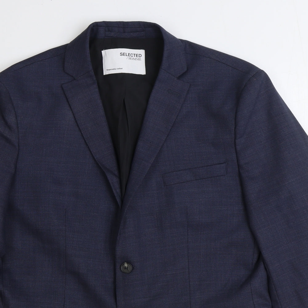Selected Homme Mens Blue Wool Jacket Suit Jacket Size 38
