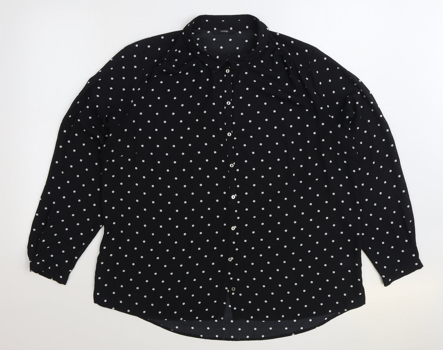 George Womens Black Polka Dot Polyester Basic Blouse Size 18 High Neck