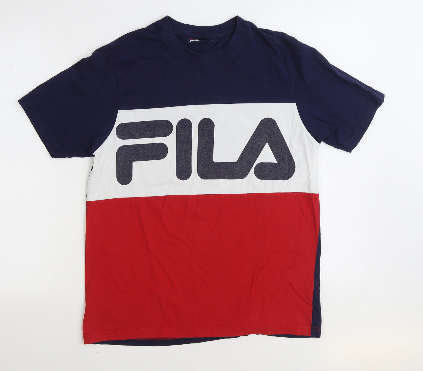 FILA Mens Multicoloured Colourblock Cotton T-Shirt Size M Round Neck