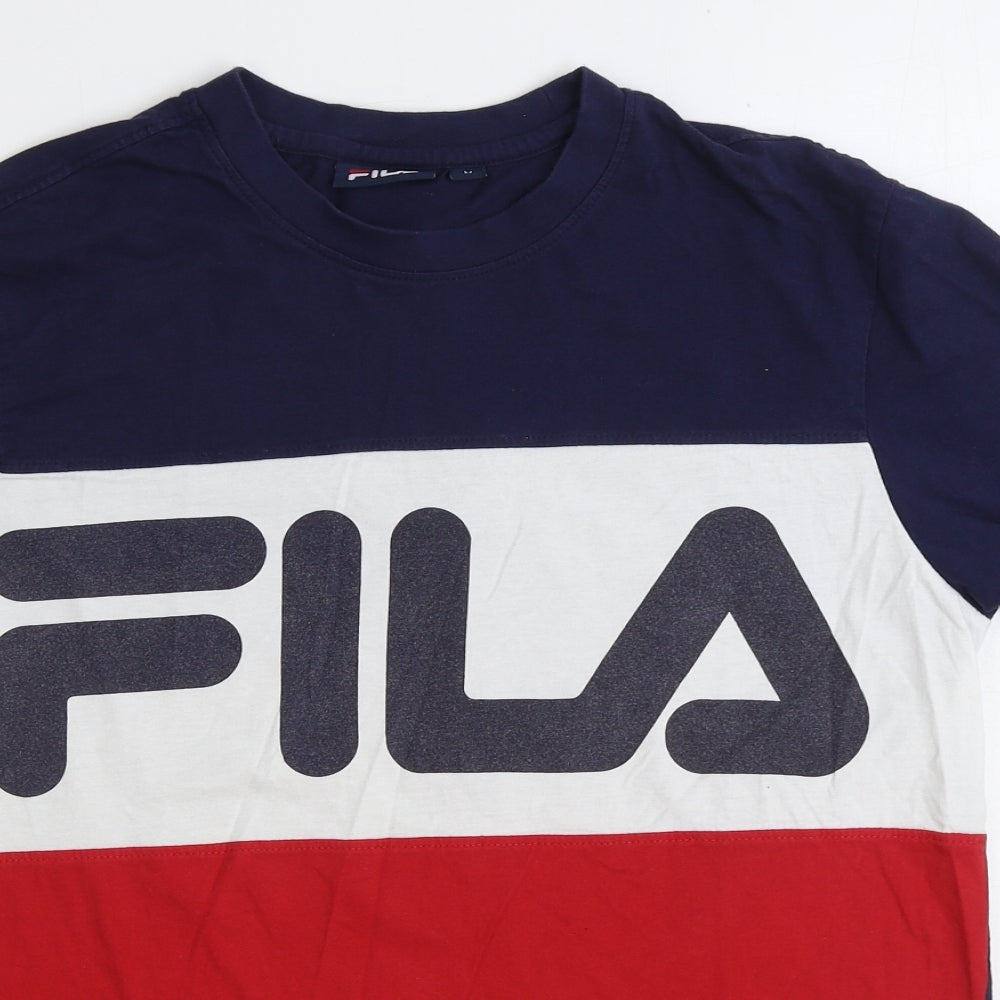 FILA Mens Multicoloured Colourblock Cotton T-Shirt Size M Round Neck