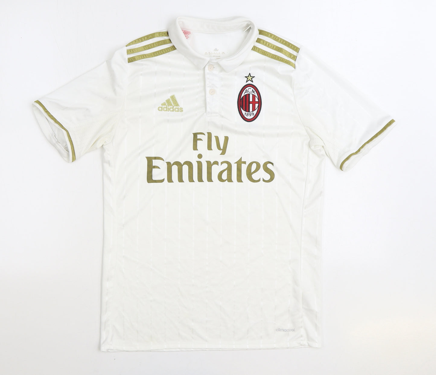 adidas Boys White Striped Polyester Basic Polo Size 15-16 Years Collared Button - AC Milan football club