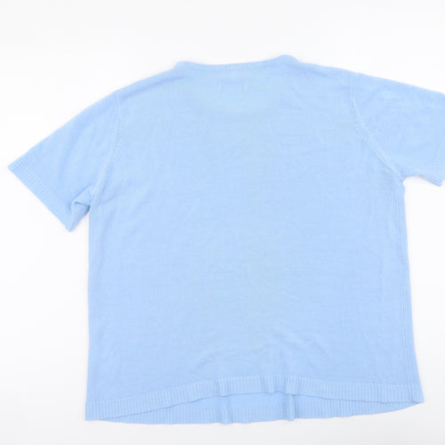 Classic Womens Blue Round Neck Acrylic Pullover Jumper Size L