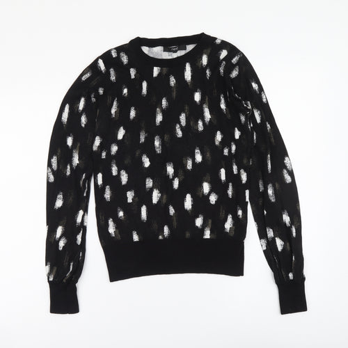 NEXT Womens Black Round Neck Geometric Viscose Pullover Jumper Size 6
