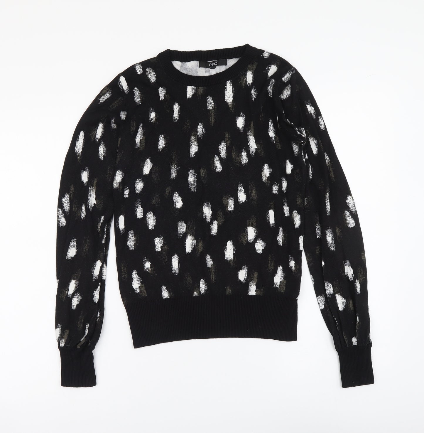 NEXT Womens Black Round Neck Geometric Viscose Pullover Jumper Size 6