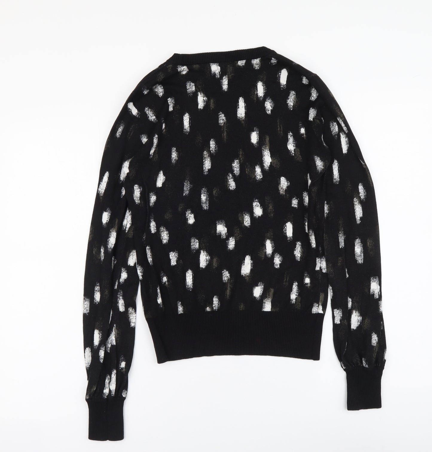 NEXT Womens Black Round Neck Geometric Viscose Pullover Jumper Size 6