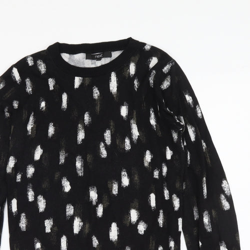 NEXT Womens Black Round Neck Geometric Viscose Pullover Jumper Size 6