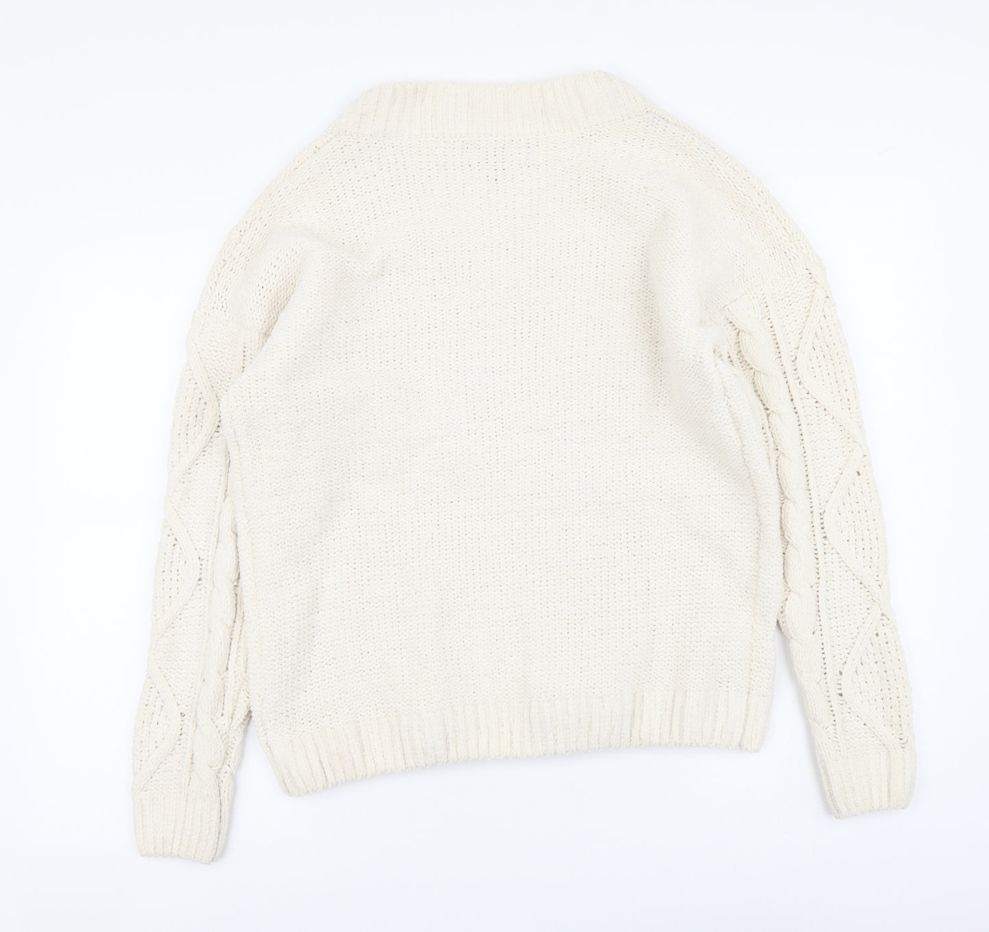 Primark Womens White V-Neck Polyester Pullover Jumper Size M