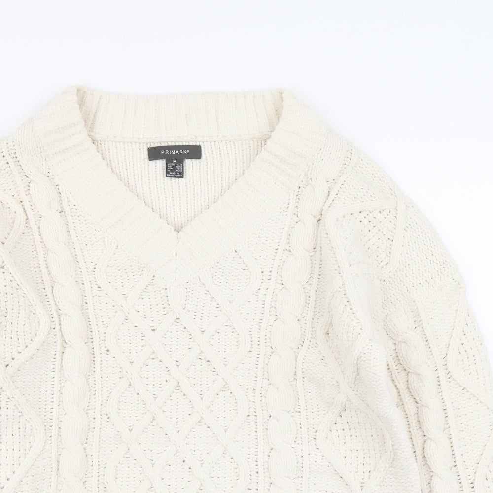 Primark Womens White V-Neck Polyester Pullover Jumper Size M