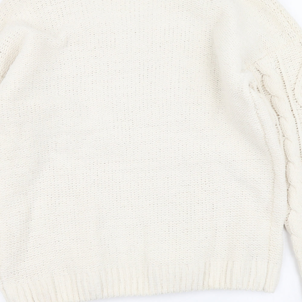 Primark Womens White V-Neck Polyester Pullover Jumper Size M