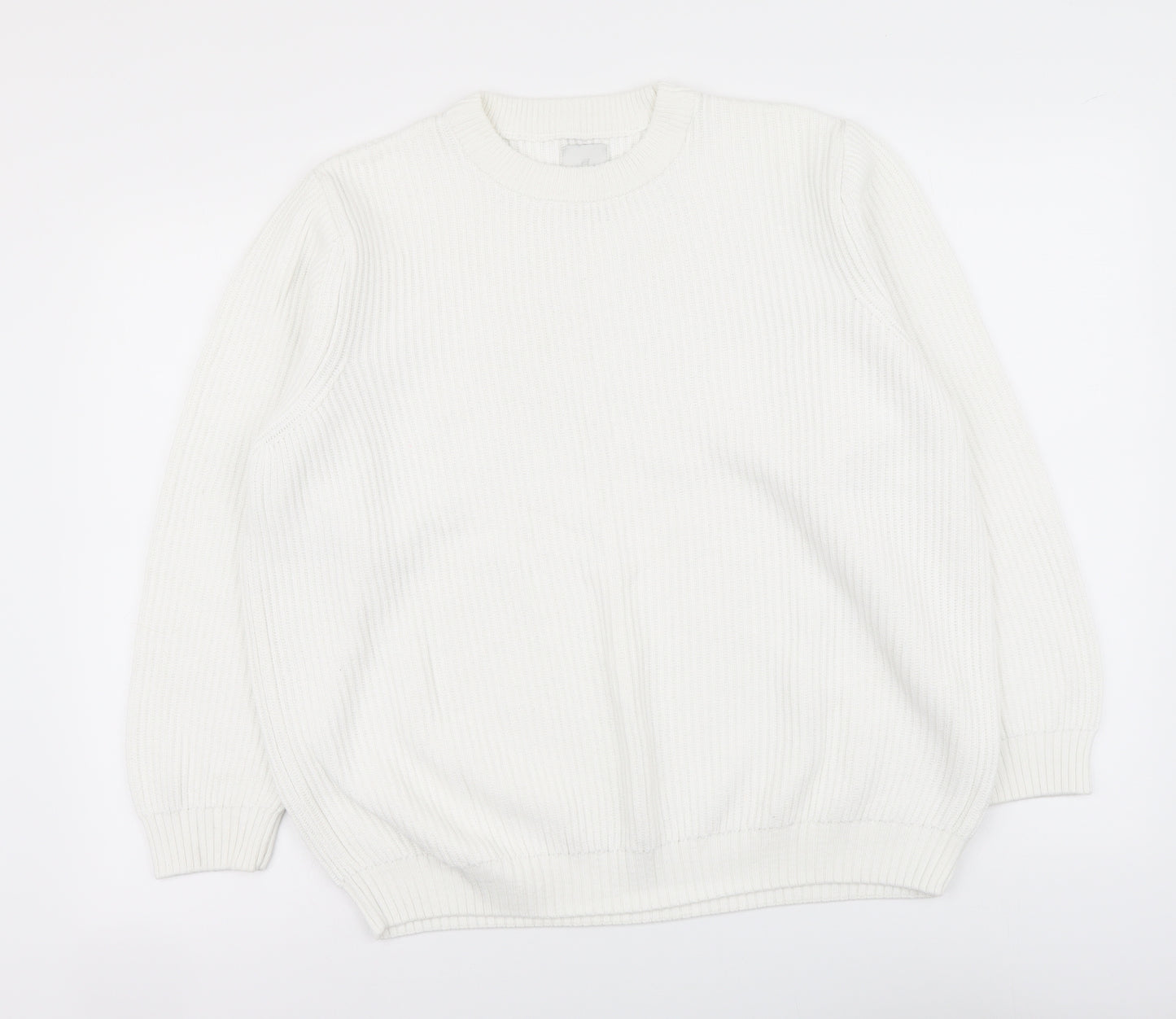 Pull&Bear Womens White Round Neck Cotton Pullover Jumper Size M