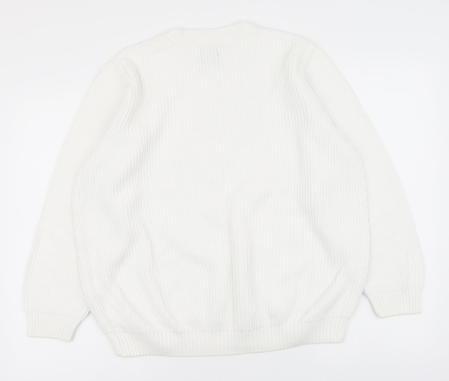 Pull&Bear Womens White Round Neck Cotton Pullover Jumper Size M