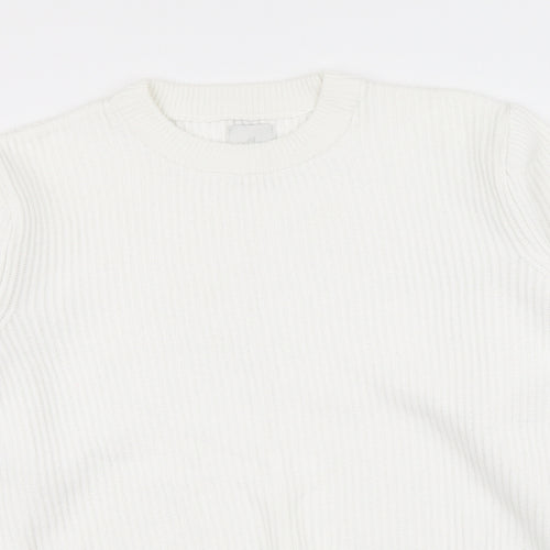 Pull&Bear Womens White Round Neck Cotton Pullover Jumper Size M
