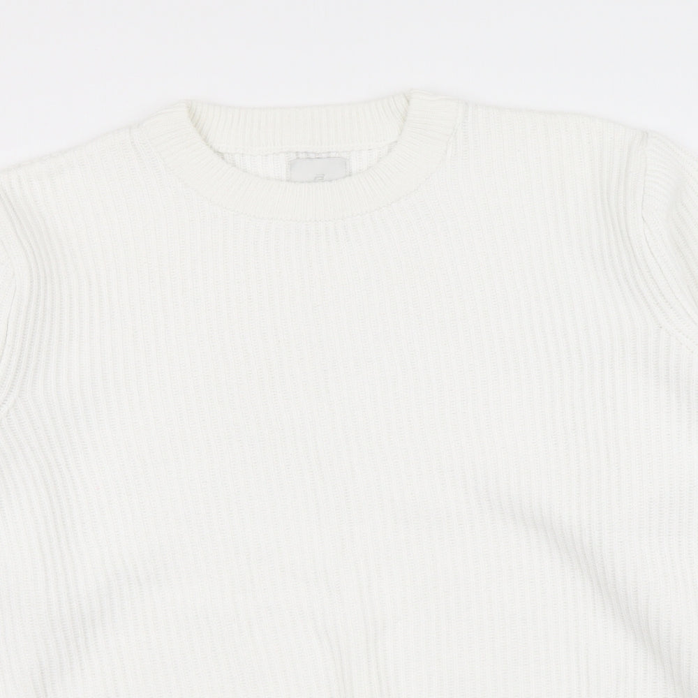 Pull&Bear Womens White Round Neck Cotton Pullover Jumper Size M