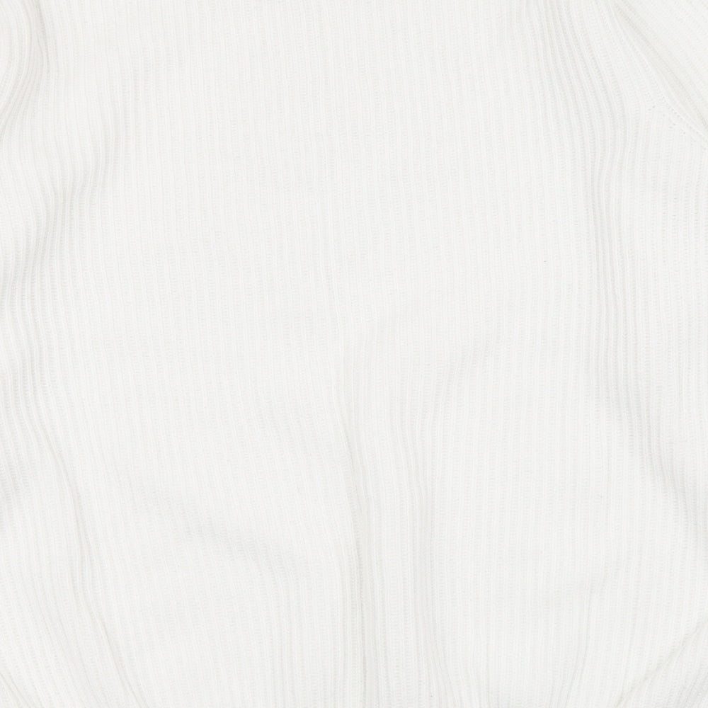 Pull&Bear Womens White Round Neck Cotton Pullover Jumper Size M