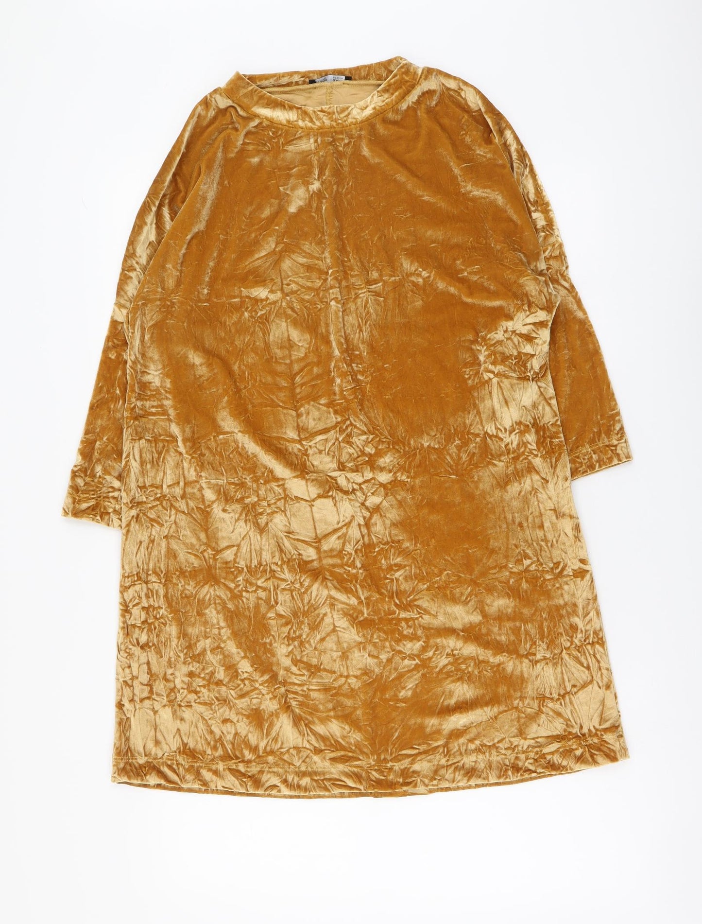 Zara Womens Gold Polyester Tunic Blouse Size S Round Neck