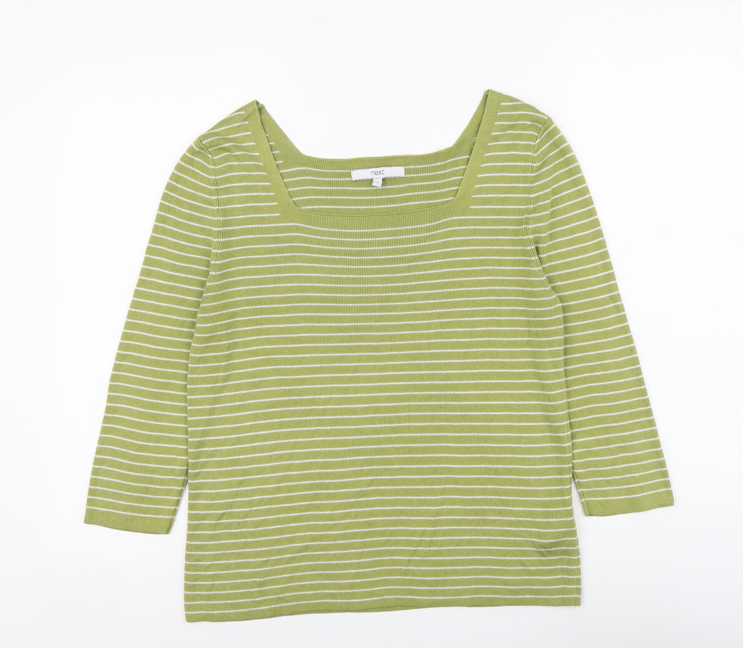 NEXT Womens Green Striped Polyester Basic Blouse Size 16 Square Neck