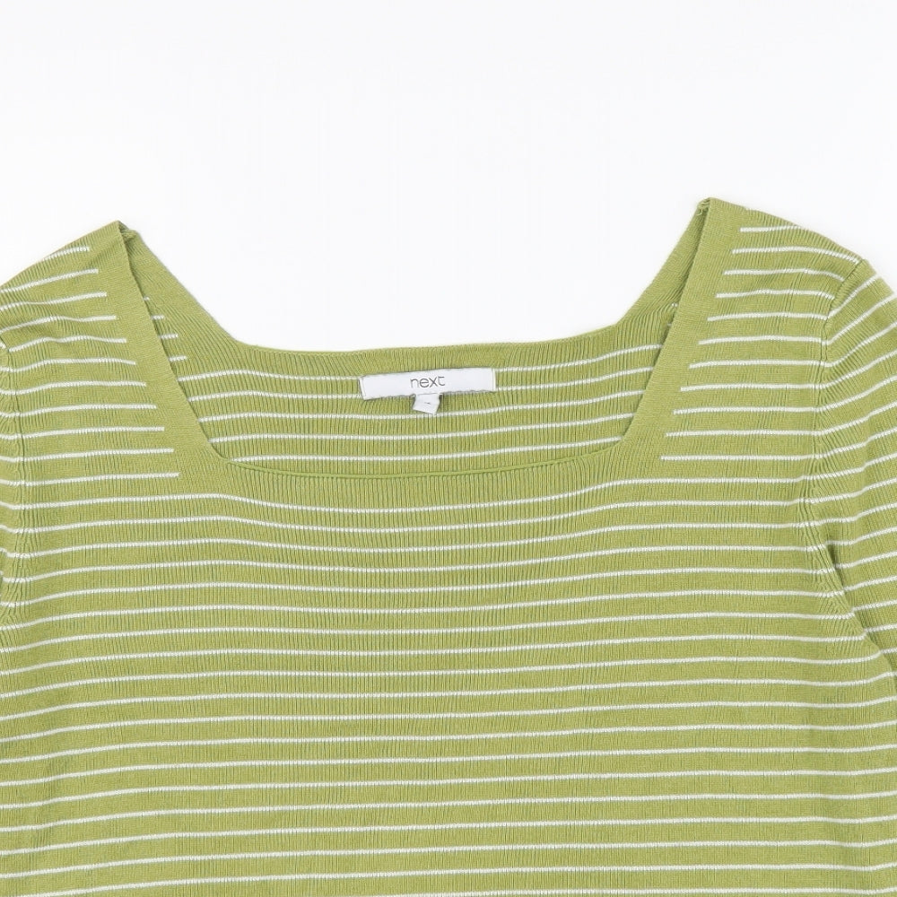 NEXT Womens Green Striped Polyester Basic Blouse Size 16 Square Neck