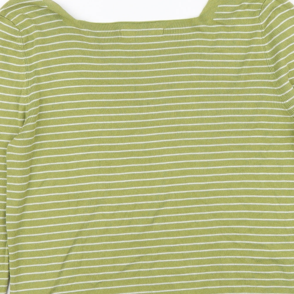 NEXT Womens Green Striped Polyester Basic Blouse Size 16 Square Neck