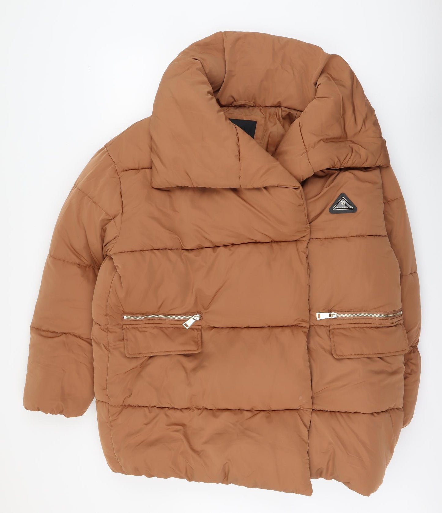 River Island Womens Brown Puffer Jacket Coat Size M Button