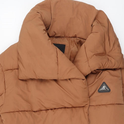 River Island Womens Brown Puffer Jacket Coat Size M Button
