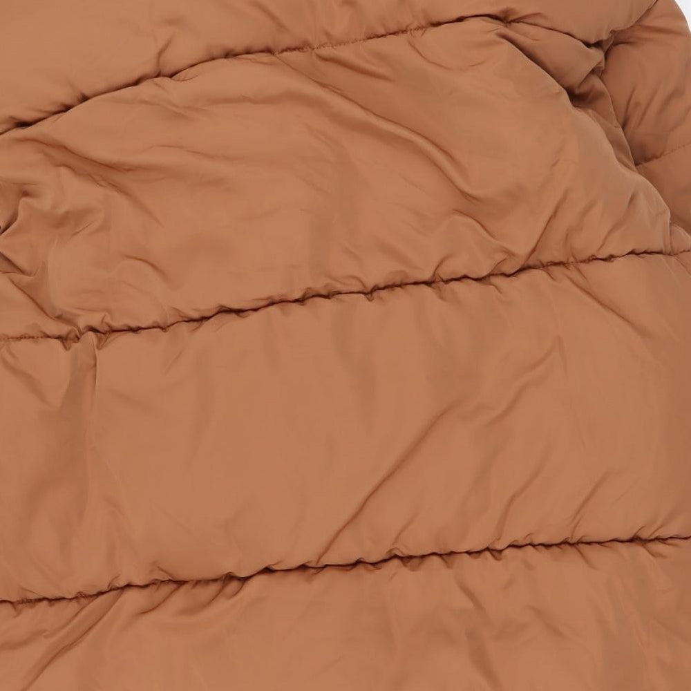 River Island Womens Brown Puffer Jacket Coat Size M Button