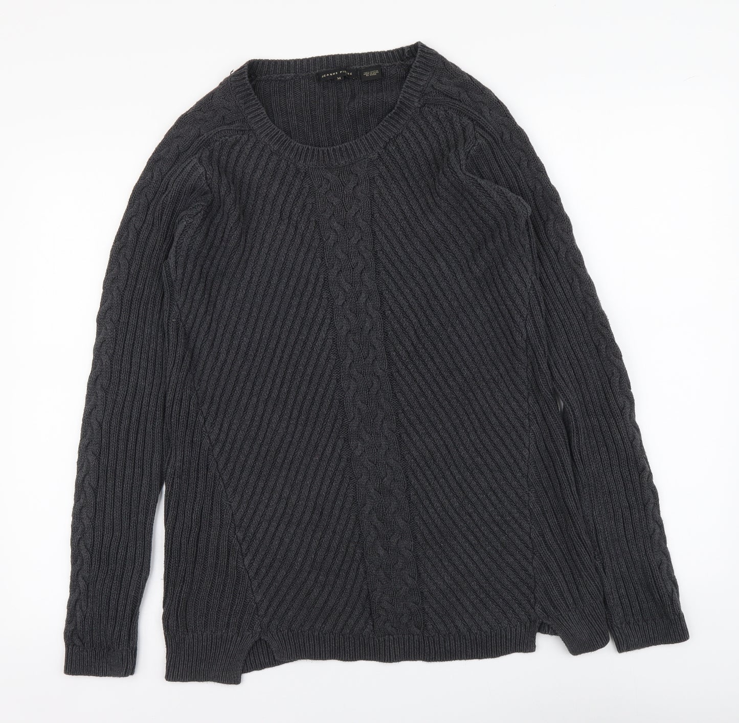 Jeanne Pierre Womens Grey Round Neck Acrylic Pullover Jumper Size M