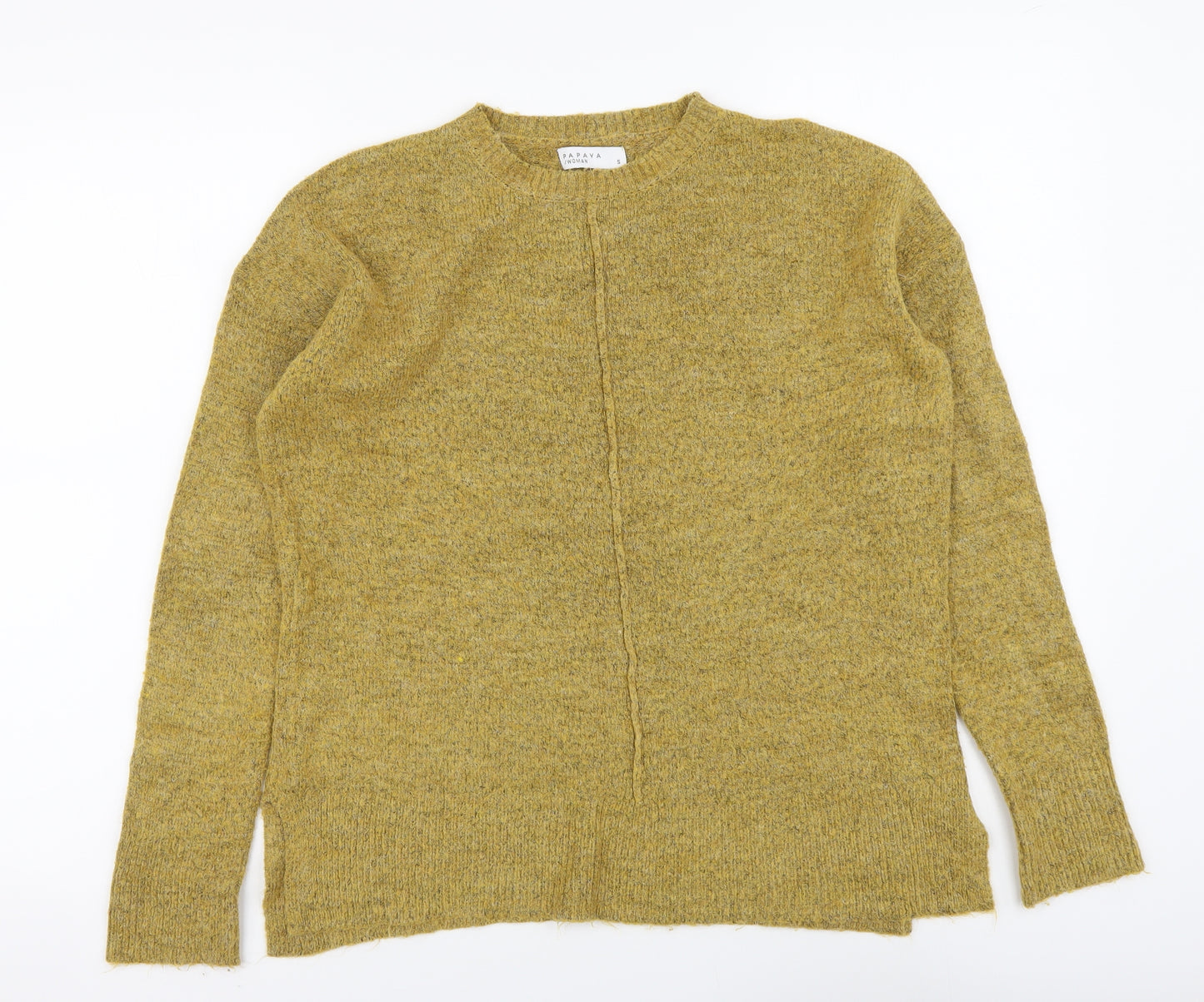 Papaya Womens Yellow Round Neck Acrylic Pullover Jumper Size S