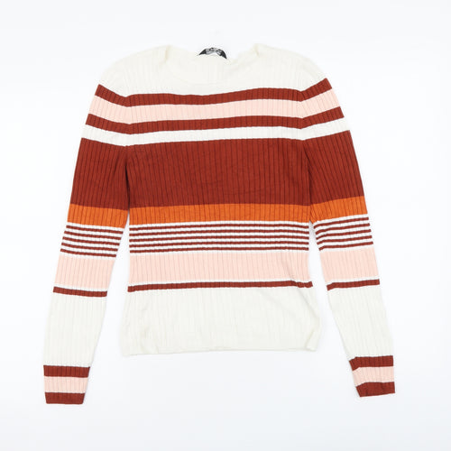 Miss Selfridge Womens Multicoloured Round Neck Striped Acrylic Pullover Jumper Size 12