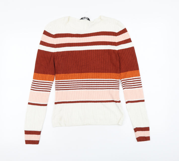 Miss Selfridge Womens Multicoloured Round Neck Striped Acrylic Pullover Jumper Size 12