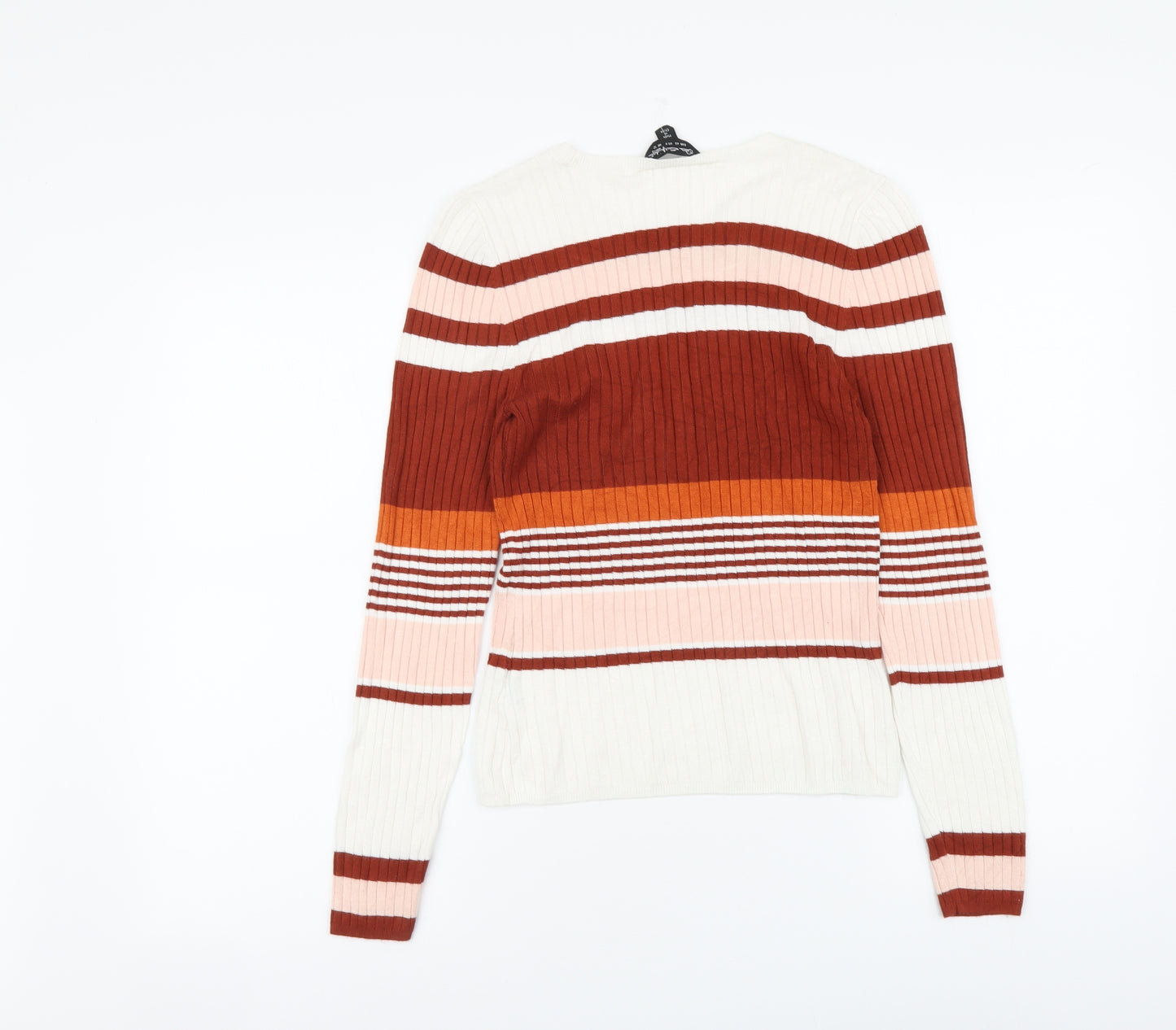 Miss Selfridge Womens Multicoloured Round Neck Striped Acrylic Pullover Jumper Size 12