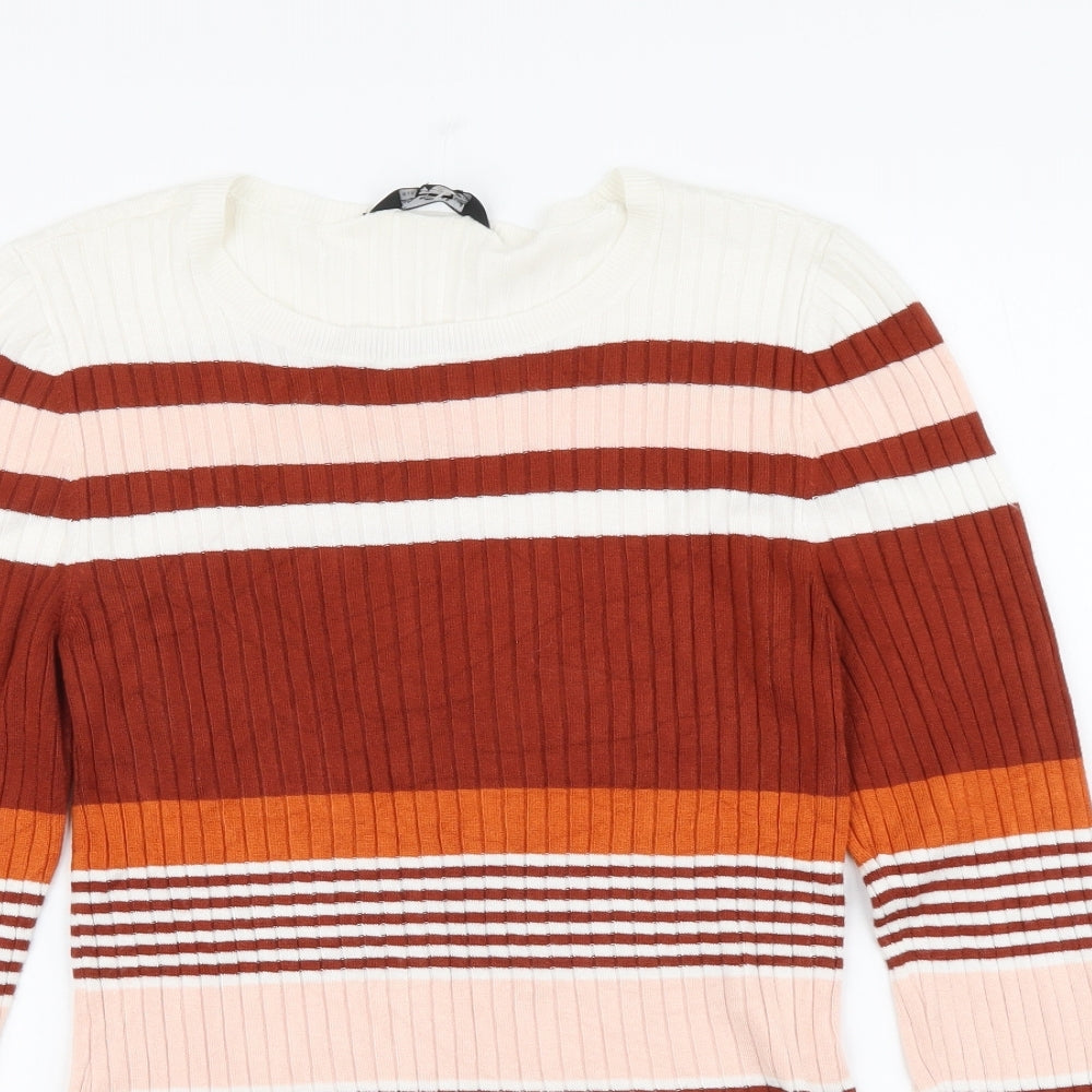 Miss Selfridge Womens Multicoloured Round Neck Striped Acrylic Pullover Jumper Size 12