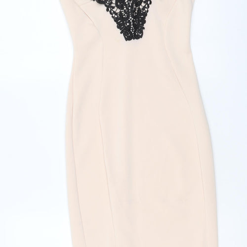 Club L Womens Pink Polyester Bodycon Size S Boat Neck Pullover - Lace Detail