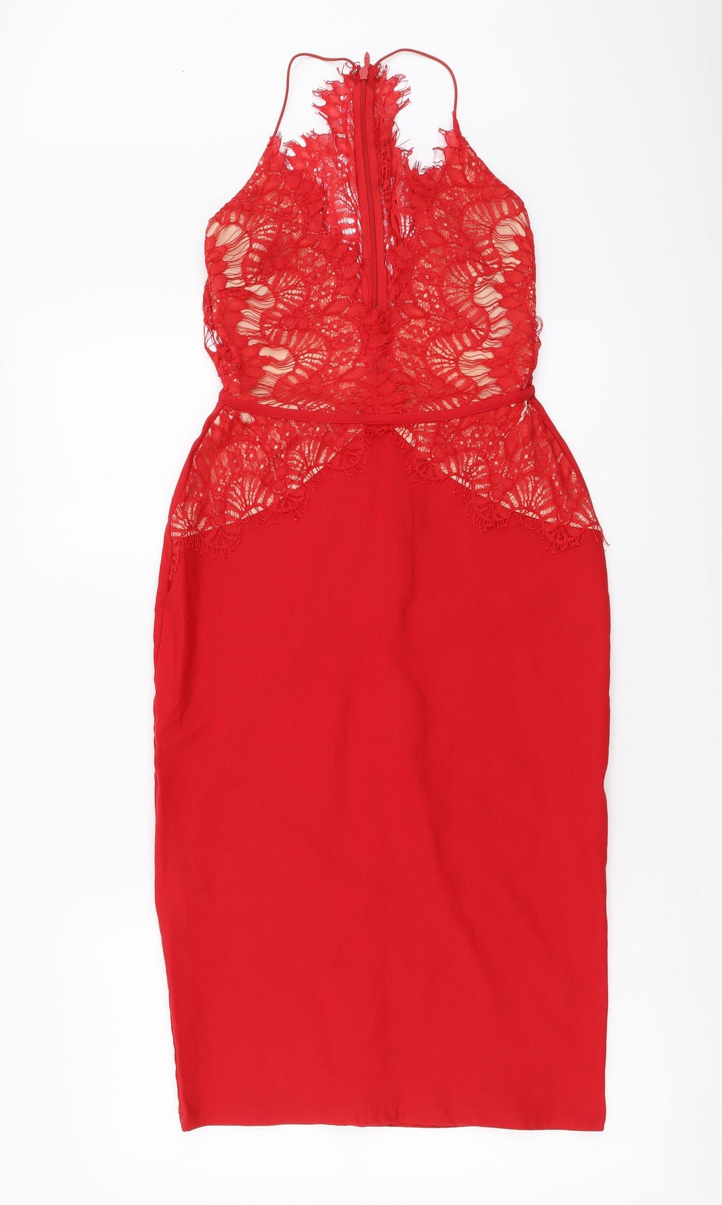 Rare London Womens Red Viscose Bodycon Size 12 Halter Zip