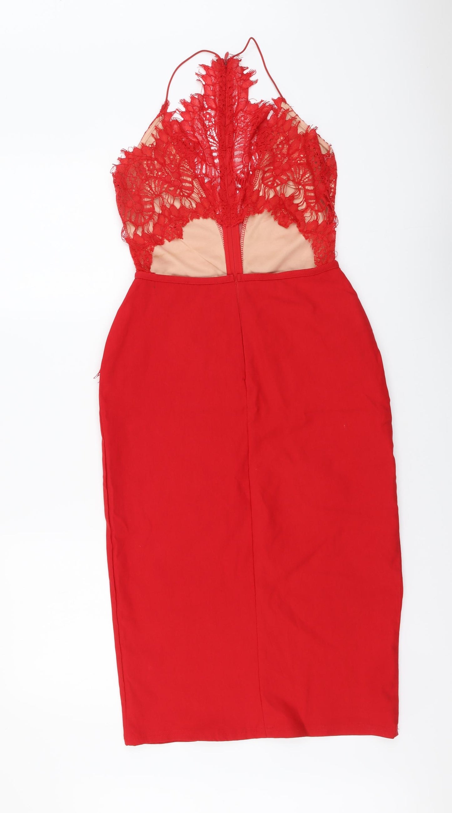 Rare London Womens Red Viscose Bodycon Size 12 Halter Zip