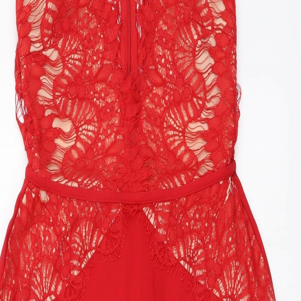 Rare London Womens Red Viscose Bodycon Size 12 Halter Zip
