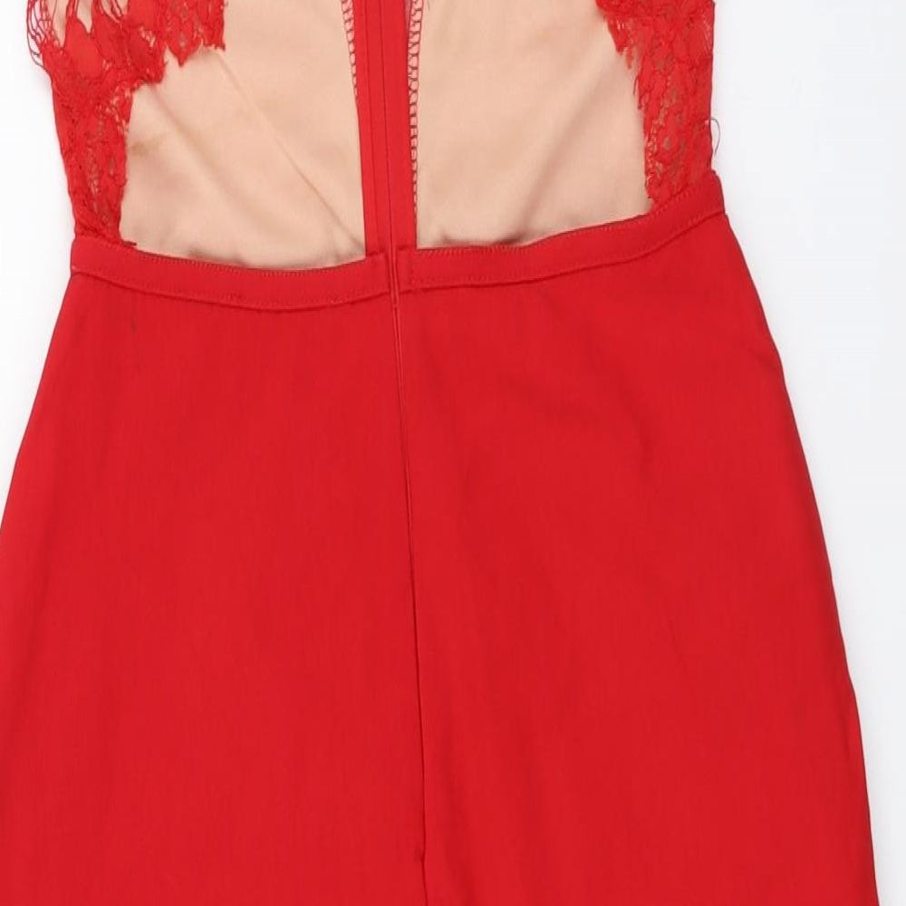 Rare London Womens Red Viscose Bodycon Size 12 Halter Zip