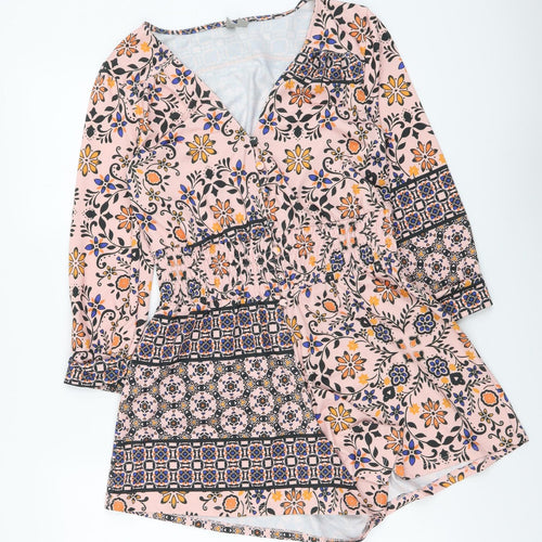 ASOS Womens Multicoloured Geometric Polyester Playsuit One-Piece Size 8 Button
