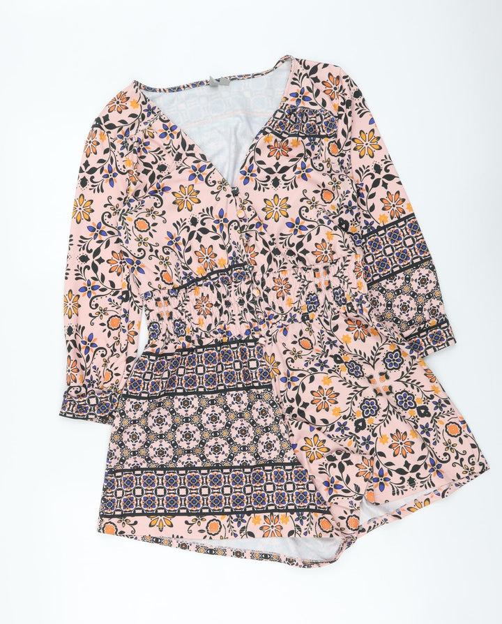 ASOS Womens Multicoloured Geometric Polyester Playsuit One-Piece Size 8 Button