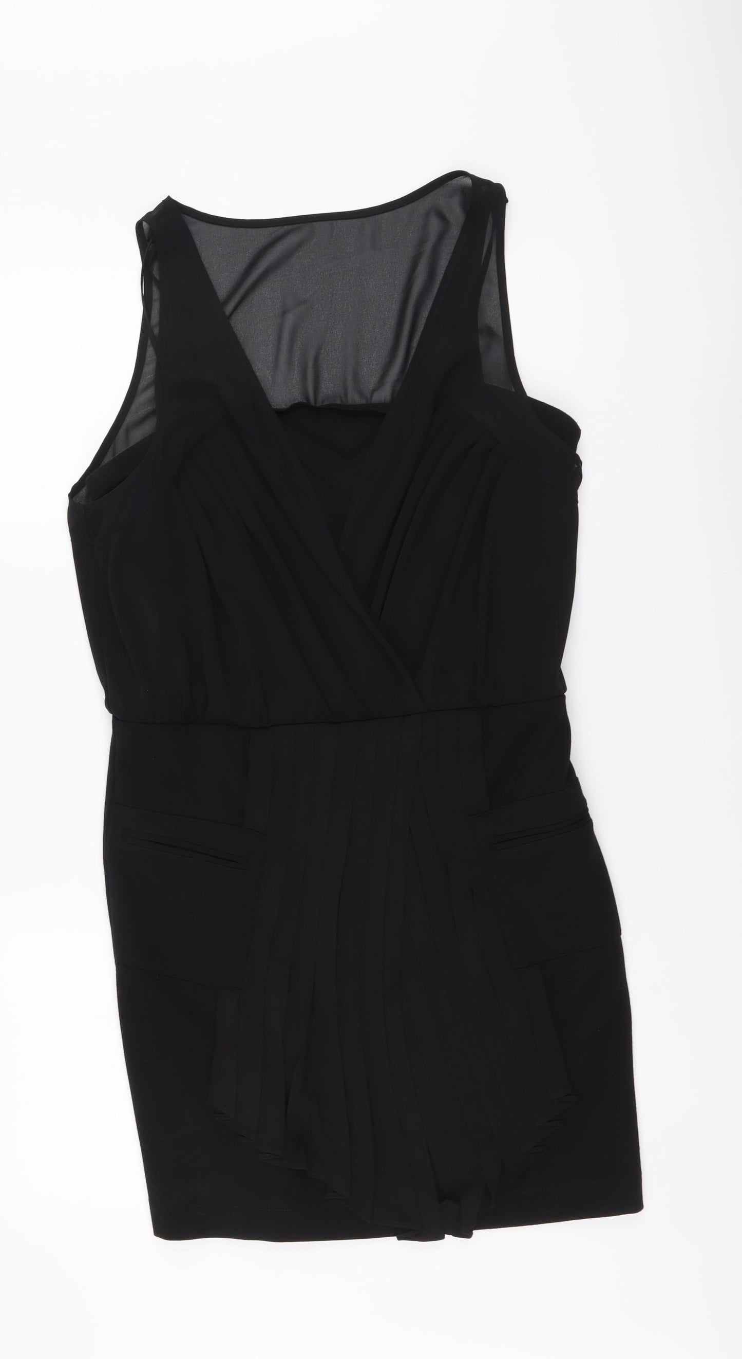 Warehouse Womens Black Polyester Mini Size 12 V-Neck Zip