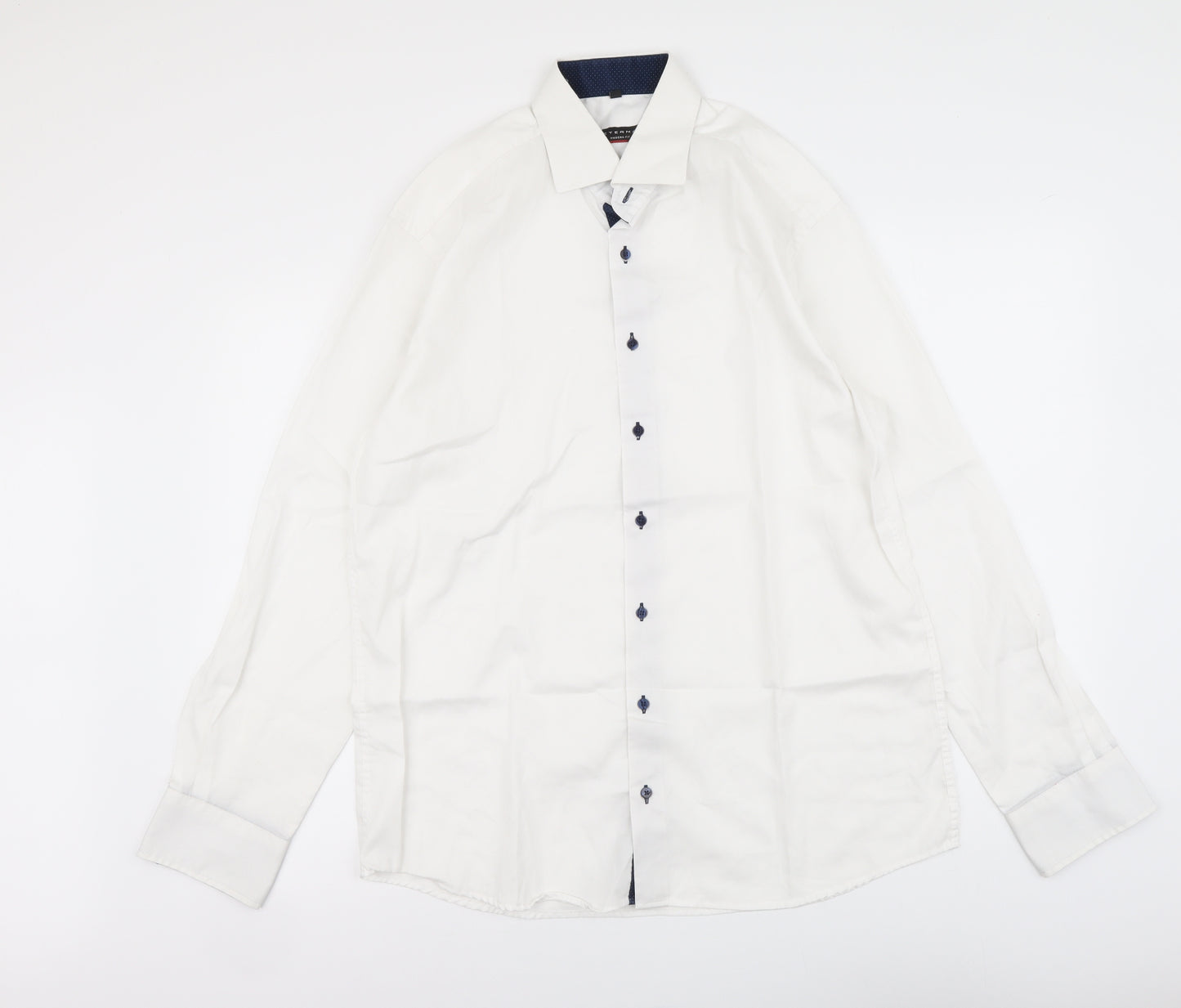 Eterna Mens White Polyester Button-Up Size 16 Collared Button