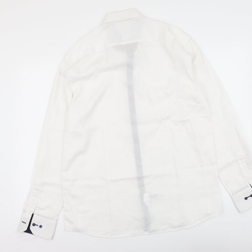 Eterna Mens White Polyester Button-Up Size 16 Collared Button
