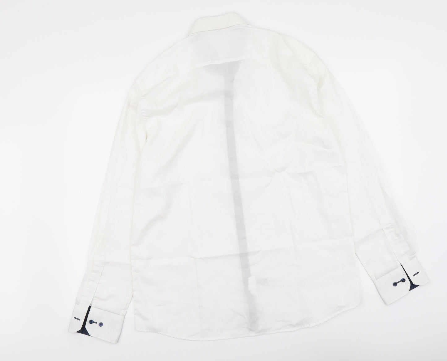 Eterna Mens White Polyester Button-Up Size 16 Collared Button
