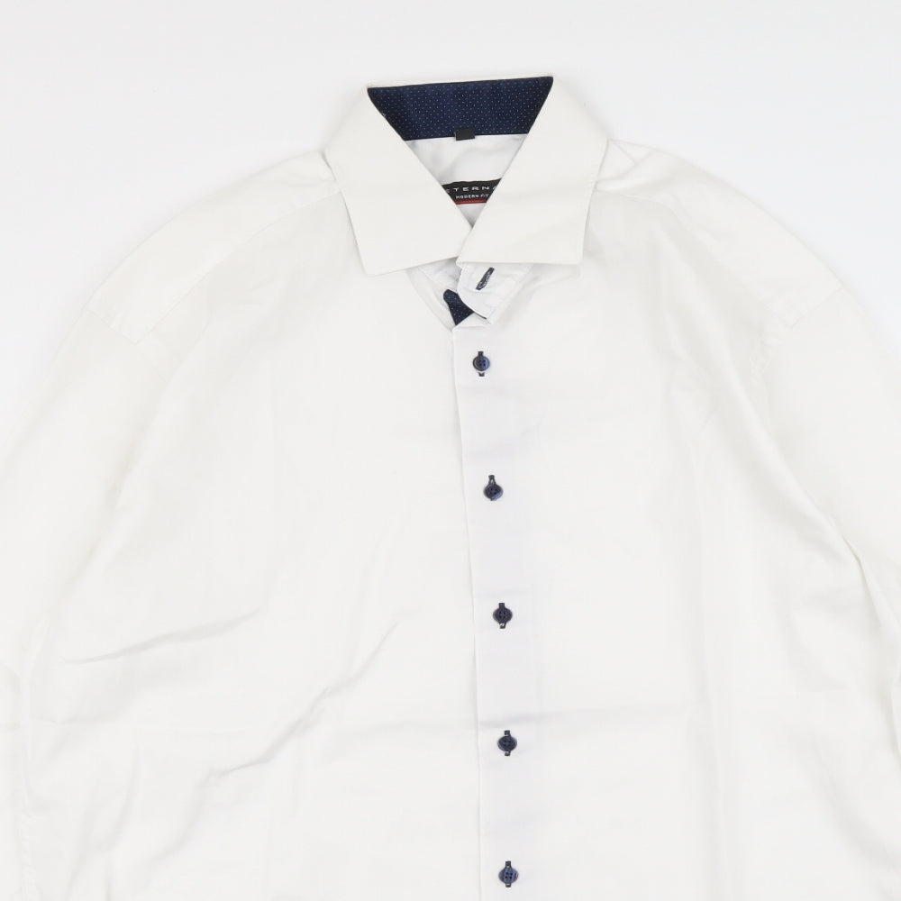 Eterna Mens White Polyester Button-Up Size 16 Collared Button