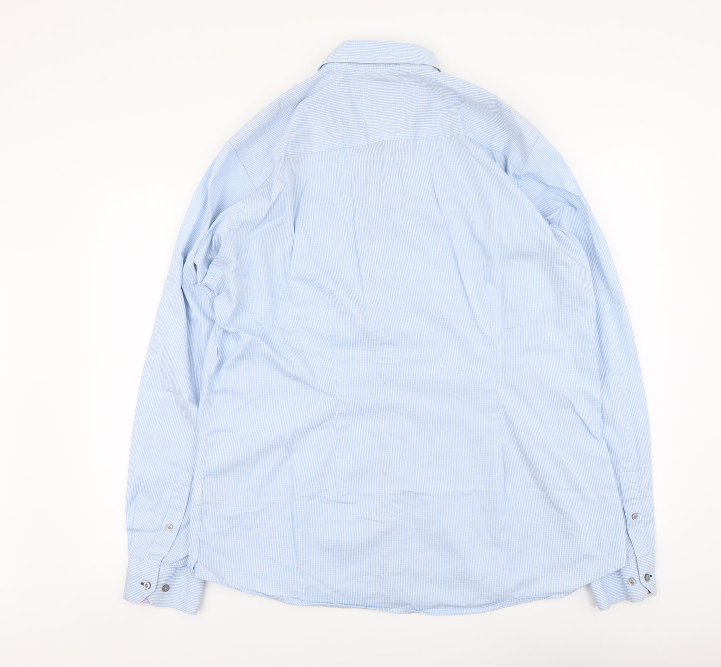 NEXT Mens Blue Check Polyester Button-Up Size 17 Collared Button