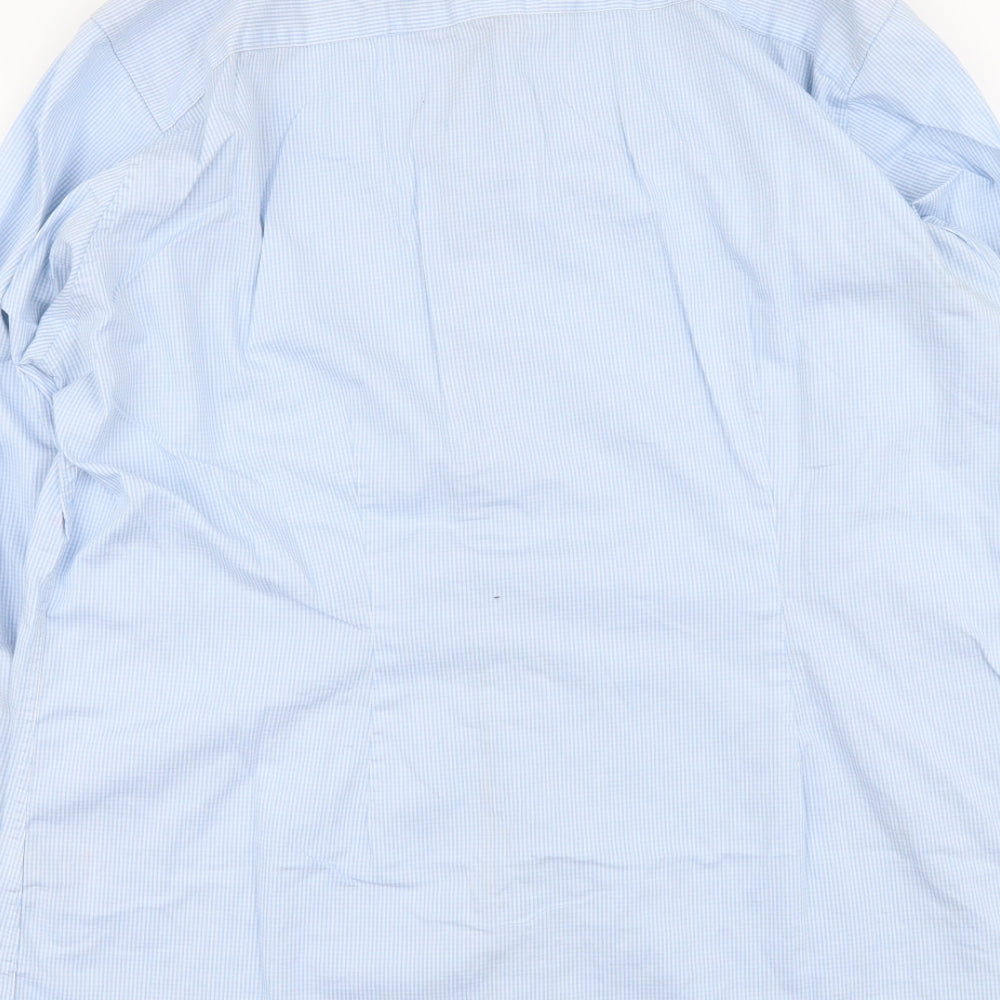 NEXT Mens Blue Check Polyester Button-Up Size 17 Collared Button