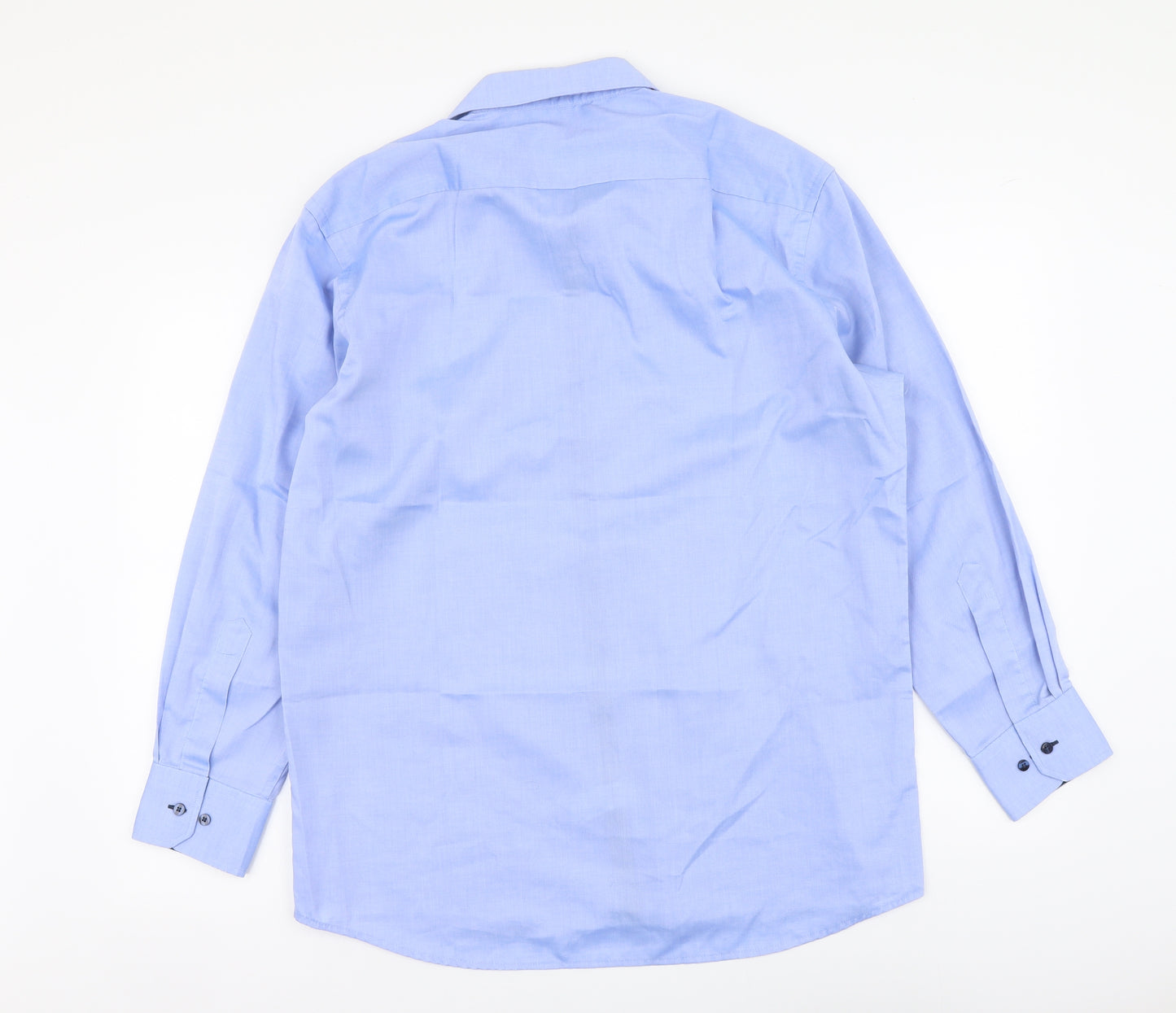Eterna Mens Blue Polyester Button-Up Size 16 Collared Button