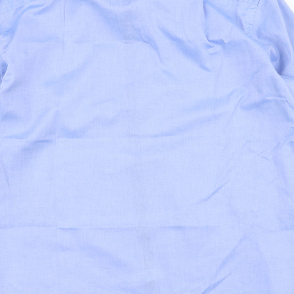 Eterna Mens Blue Polyester Button-Up Size 16 Collared Button